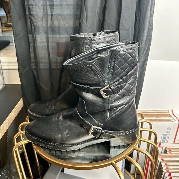 Zara Woman Quilted Leather Moto Boots - Picture 2 of 5